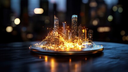 Dynamic urban landscape city skyline digital art nighttime aerial view futuristic concepts for city design