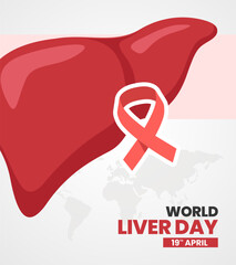 World liver day banner background with flat cartoon style on April 19th