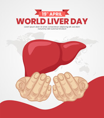 World liver day banner background with flat cartoon style on April 19th