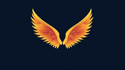 Obraz premium Pair of large, orange-yellow, detailed wings displayed against a dark navy background.