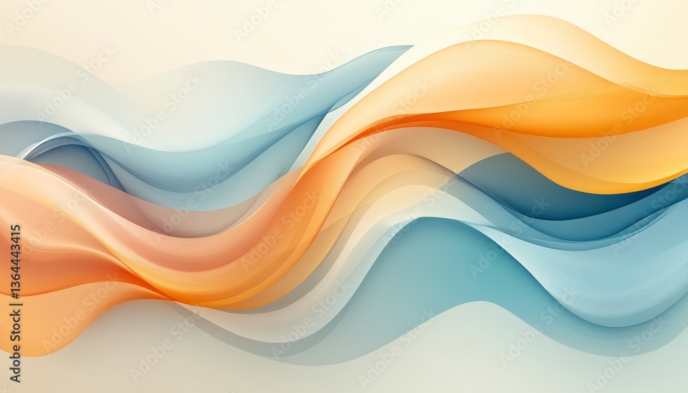 Poster abstract wavy gradient background in orange and blue tones with digital smooth lines and modern geom
