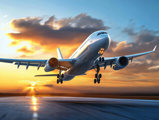 Fototapeta premium airplane in the sunset