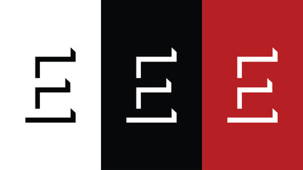 This image displays a logo resembling a  with a unique style. The logo is shown in three variations with different backgrounds: white, black, and red.