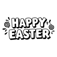 Happy Easter graphic, black and white, comic style