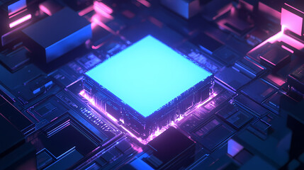 Abstract Technological Circuit Board with Illuminated Square