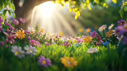 Fototapeta premium Vibrant Spring Meadow Sunlight