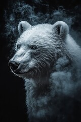 Obraz premium Abstract Digital Rendering of Polar Bear in Dark Background with Focus on Cubist Pixel Art