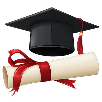 Graduation Cap with Diploma Scroll Tied in Red Ribbon Illustration, Holidays and Celebrations Concept