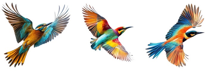 Fototapeta premium A collection of vibrant majestic birds soaring with detailed wings spread wide. Isolated on transparent background