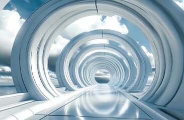 Fototapeta premium Futuristic White Circular Tunnel to the Sky