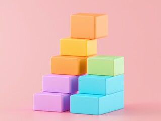 Obraz premium personal finance investment optimization concept. Colorful building blocks arranged in a playful stack on a pastel background.
