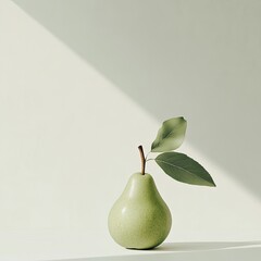 Fresh pear with leaves on cream background