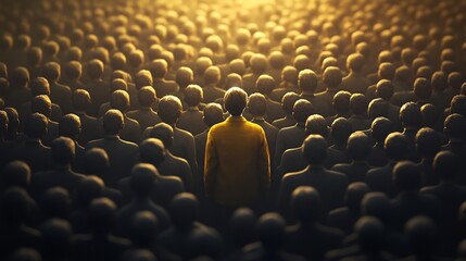 Obraz premium Crowded street with one person highlighted symbolizing individuality within society