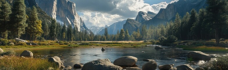 A Serene Reflection in Yosemite Valley's Dramatic Wilderness Landscape