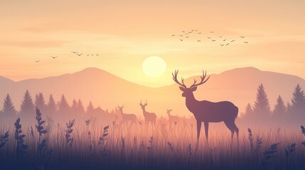 Majestic Deer Sunset Mountain Landscape. (1)