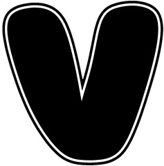 Black lowercase letter v with white border Bold font