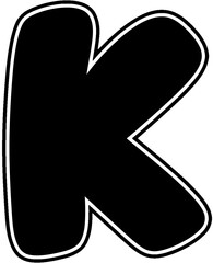 Black capital letter K with white border