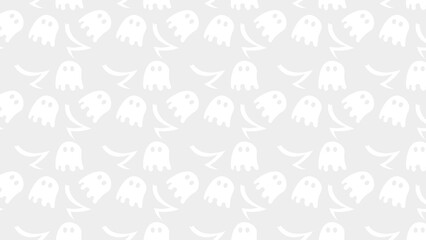 Playful gray seamless pattern showcasing spooky ghosts and dynamic curves, ideal for holiday decorations or themed design projects.
