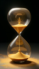 Sacred geometry hourglass where sands form vesica piscis shapes within a crystal mandorla frame with temple gold accents.