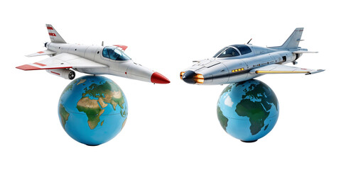 Thunderbird Ship Hovering Over Earth Globe on Transparent Background