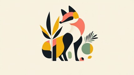 Obraz premium Geometric Fox Illustration with Nature, and Animal Design.