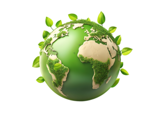 Green Earth Globe with Leaves Representing Ecological Sustainability and Growth