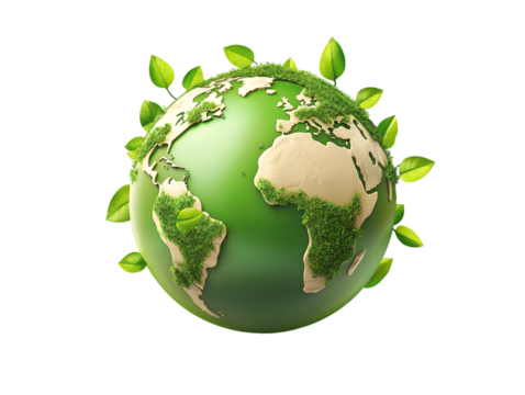 Green Earth Globe with Leaves Representing Ecological Sustainability and Growth