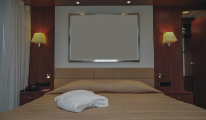 Elegant old fashioned oceanview or outside exterior cabin stateroom suite on cruiseship cruise ship...