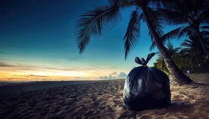 Garbage in the beach with palms