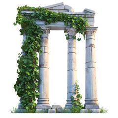 Naklejka premium Ancient Stone Structure with Columns and Vines Architecture History, Mythology and Fantasy Concept