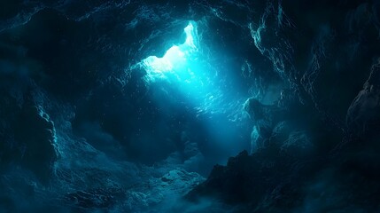 Obraz premium 23. A mystical glowing cave at the bottom of the ocean, pulsing with an ethereal glow