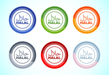 Halal icon design illustration, Halal Certificate tag, Islamic approved sign, 6 color button design set