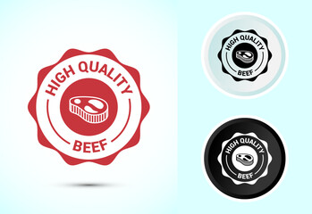 High quality beef icon design illustration, High quality beef meat badge, Fresh meat label, Color black and white