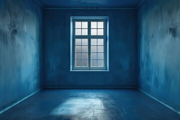 Sharp Image of Empty Blue Room with a Window Providing Natural Light