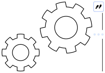 Two interlocking gears in simple line art suggest collaboration, process optimization, and efficiency. Ideal for teamwork, mechanics, workflow, productivity, engineering, problem-solving flat simple