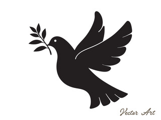 Dove of peace with an olive branch vector icon silhouette on a white background