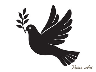 Dove of peace with an olive branch vector icon silhouette on a white background