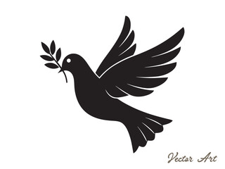 Dove of peace with an olive branch vector icon silhouette on a white background