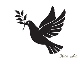 Dove of peace with an olive branch vector icon silhouette on a white background