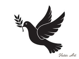 Dove of peace with an olive branch vector icon silhouette on a white background