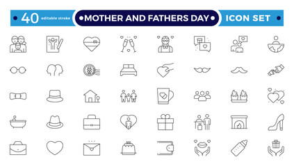 Mother's and Father's Day outline icon.Pregnancy, first days of life, supplies, healthcare, transportation,and safety. Editable stroke outline icon.

