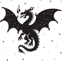 dragon silhouette vector on white background 