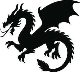 dragon silhouette vector on white background 