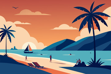vector illustration of a tropical beach