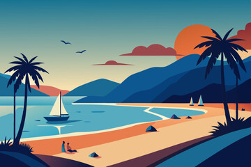 tropical beach with palm trees