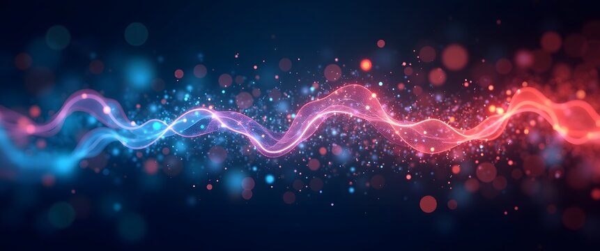 Abstract aesthetic visualizing AI autonomy and automation innovation. Symphony of Interconnected Light Particles in Vibrant Streams