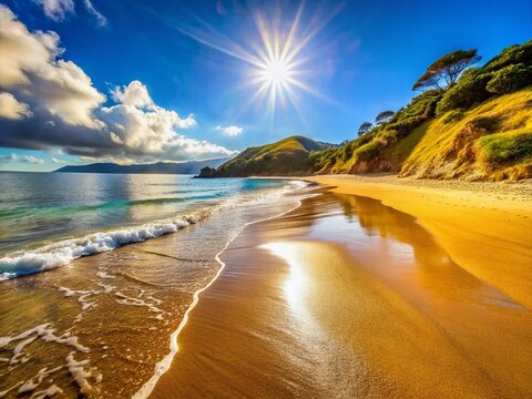 Golden Bay Beach: Sun-Kissed Sand and Turquoise Waters - Stunning New Zealand Coastal Scene