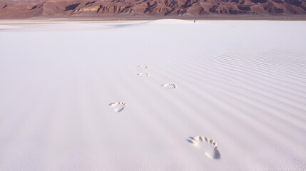 Footprints and lizard tracks on the Mesquite flat sand dunes in Death Valley which is the lowest, hottest, driest place in the USA, with an average annual rainfall of around 2 inches, some ye