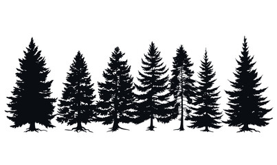 Obraz premium Minimalist Coniferous Fir Tree Silhouettes for Elegant Nature Projects