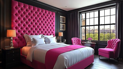 Obraz premium Luxurious Pink Bedroom Interior Design